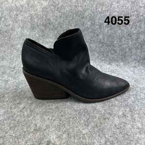 Lucky Brand Sauci Almond Toe Block Heel Leather Ankle Booties Black 9